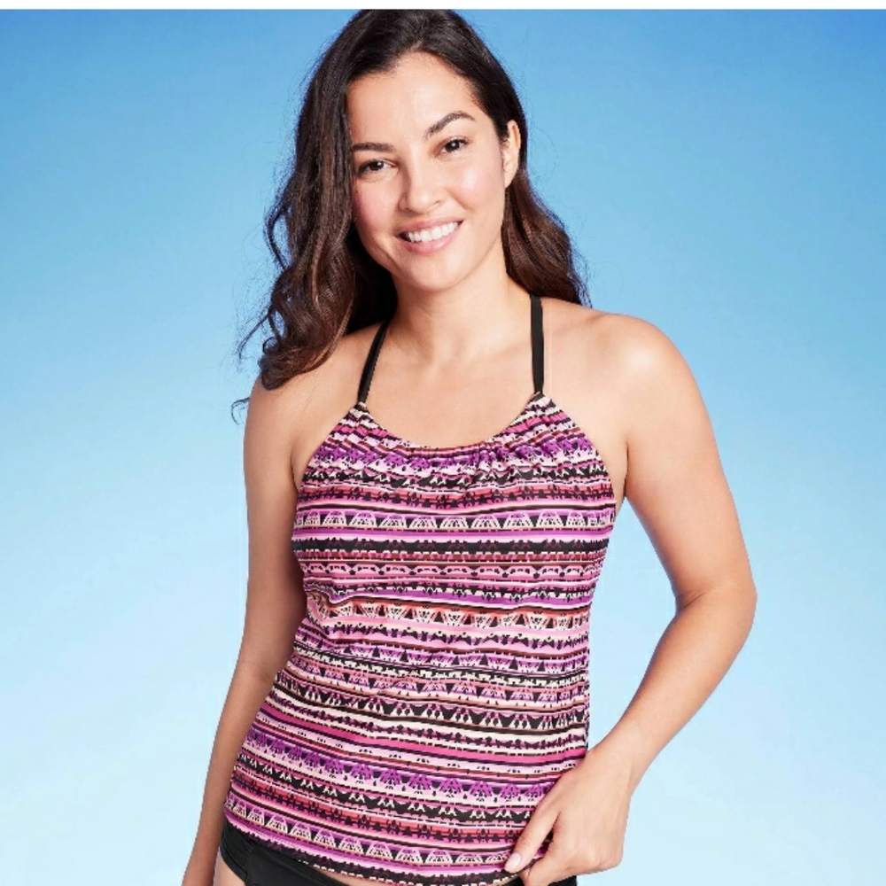 NWOT Women's Kona Sol Striped Racerback tankini top multi color size Medium